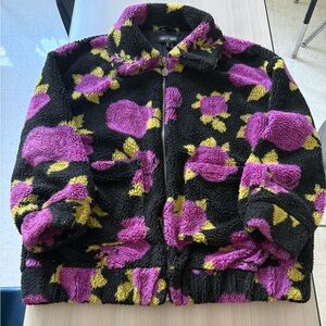 Current Mood Loving Bloom Purple and Black Sherpa Jacket, size XL